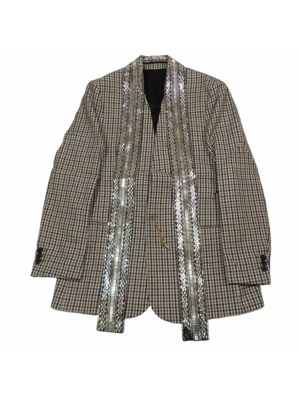 Louis Vuitton Gun Club Plaid Collarless Tailored Jacket Blazer Chain Brown 36